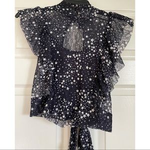 Navy blue star print lace top